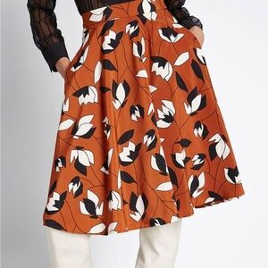 Floral A-Line Skirt - Orange, black and white